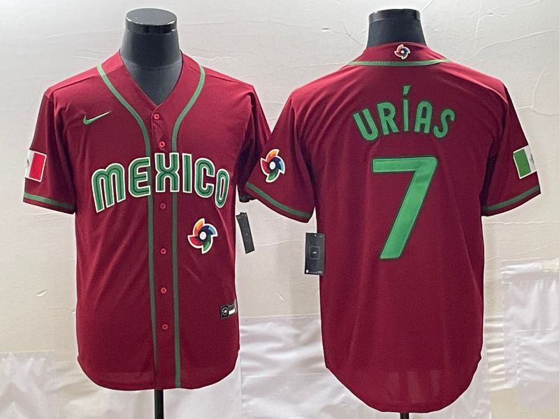 Men 2023 World Cub Mexico 7 Urias Red Nike MLB Jersey4